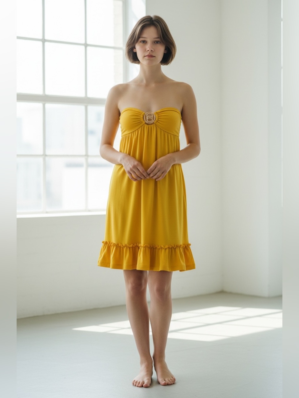 BEBE Circle B Logo Yellow Women’s Mini Dress Size Small NWT